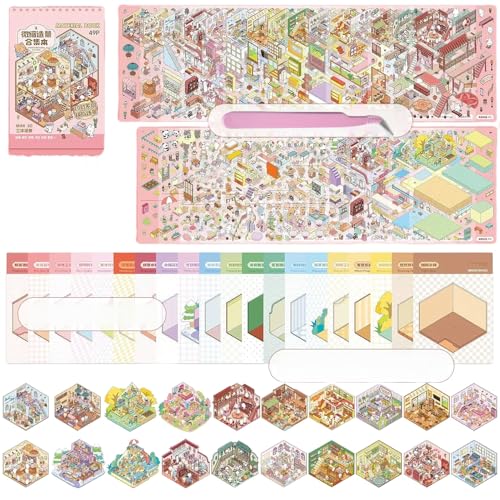 Luzhans 40 Sets 3D House Stickers,3D Sticker Scene,Haus Aufkleber Machen Sie Ihren Eigenen,Relief Stress für Erwachsene und Kinder Miniatur Haus Sticker Therapy mit Pinzette von Luzhans