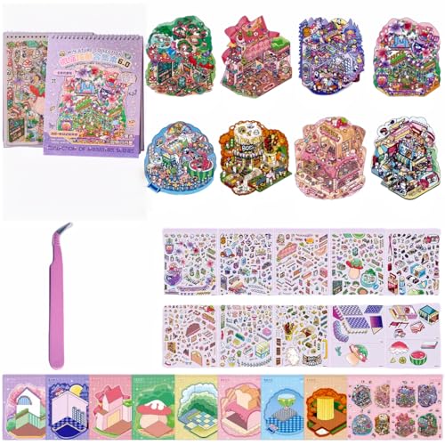 8 Sets Große Größe 3D House Stickers Aufkleber DIY Home House Scene Sticker Book Fun 3D Sticker Scene Miniatur Haus Aufkleber mit Pinzette,Sticker Therapy Relief Stress für Erwachsene und Kinder von Luzhans