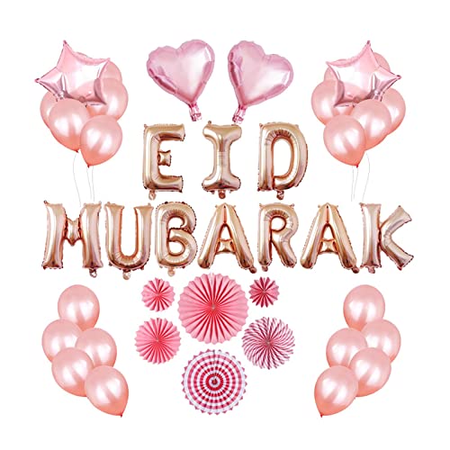 Elegantes rosa Eid Mubarak Ramadan Dekorationen Set für muslimische Festival Home Party, Folienballons, Papierfächer und Banner enthalten Elegantes rosa Eid Mubarak Ramadan Dekorationen Set für muslimische Festival Home Party, Folienballons, Papierfächer und Banner enthalten von Luzhengyang