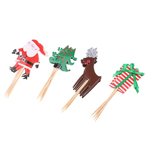 Weihnachtsmann-Kuchenspieße – festliche Cupcake-Topper für Feiertags-Lebensmittelflaggen – 24 Stück Geschenkbox-Picker – Rentier und Weihnachtsbaum-Papierverzierung – perfekt von Luzhengyang