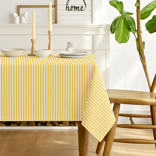Luzzxfa Gelb Gestreifte Tischdecke 100x140 cm Modern Rechteckige Tafeldecke Fleckschutz Outdoor Tischtuch für Esszimmer, Garten, Party, Hochzeiten oder Haushalt von Luzzxfa