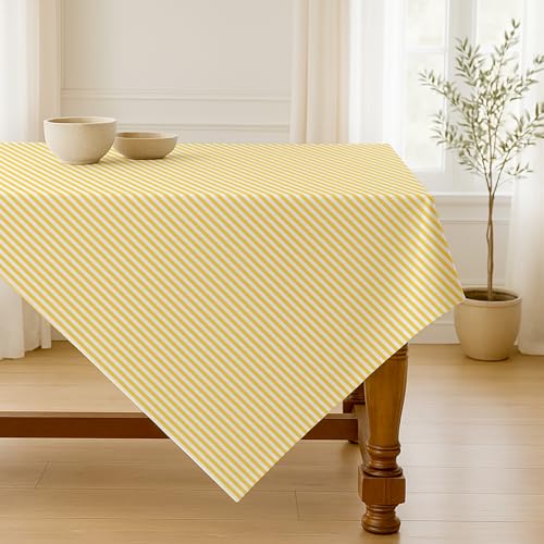 Luzzxfa Gelb Gestreifte Tischdecke 85x85 cm Tafeldecke Fleckschutz Abwaschbar Outdoor Tischtuch für Esszimmer, Garten, Party, Hochzeiten oder Haushalt von Luzzxfa