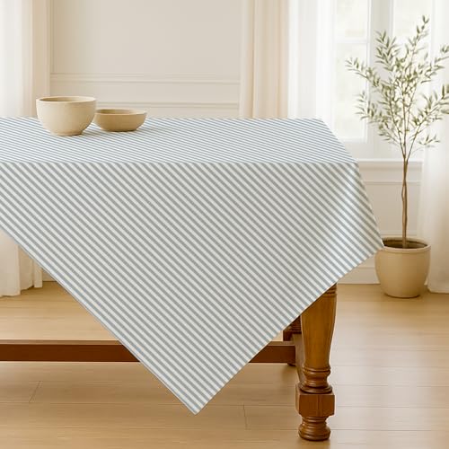 Luzzxfa Hellblau Gestreifte Tischdecke 85x85 cm Tafeldecke Fleckschutz Abwaschbar Outdoor Tischtuch für Esszimmer, Garten, Party, Hochzeiten oder Haushalt von Luzzxfa