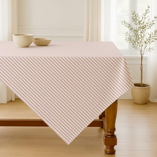 Luzzxfa Rosa Gestreifte Tischdecke 100x100 cm Modern Tafeldecke Fleckschutz Outdoor Tischtuch für Esszimmer, Garten, Party, Hochzeiten oder Haushaltr von Luzzxfa