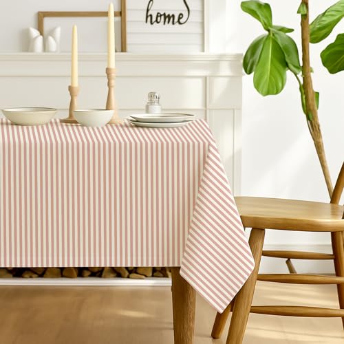 Luzzxfa Rosa Gestreifte Tischdecke 100x140 cm Modern Rechteckige Tafeldecke Fleckschutz Outdoor Tischtuch für Esszimmer, Garten, Party, Hochzeiten oder Haushalt von Luzzxfa