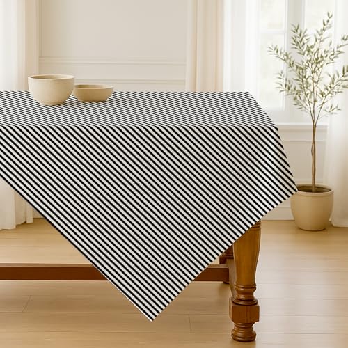 Luzzxfa Schwarz Gestreifte Tischdecke 100x100 cm Modern Tafeldecke Fleckschutz Abwaschbar Saisonnal Küche Tisch Dekoration Drinnen Urlaub Party Dekor von Luzzxfa