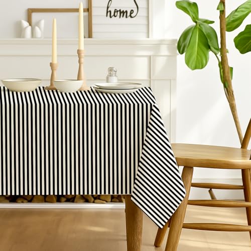 Luzzxfa Schwarz Gestreifte Tischdecke 100x140 cm Modern Rechteckige Tafeldecke Fleckschutz Abwaschbar Saisonnal Küche Tisch Dekoration Drinnen Urlaub Party Dekor von Luzzxfa