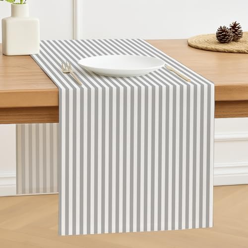 Luzzxfa Tischläufer Grau Streifen Modern Frühling Tischläufer Dekoration Tischdecke Tischdeko Outdoor Leinen Table Runner Abwaschbar für Hochzeit Esszimmer Party Urlaub Dekor 33 x 183 cm von Luzzxfa