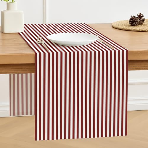 Luzzxfa Tischläufer Rot Streifen Modern Frühling Tischläufer Dekoration Tischdecke Tischdeko Outdoor Leinen Table Runner Abwaschbar für Hochzeit Esszimmer Party Urlaub Dekor 33 x 183 cm von Luzzxfa