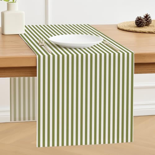 Luzzxfa Tischläufer Salbeigrün 40 x 140 cm Streifen Modern Frühling Tischläufer Dekoration Tischdecke Tischdeko Outdoor Leinen Table Runner Abwaschbar für Hochzeit Esszimmer Party Urlaub Dekor von Luzzxfa