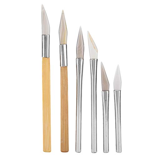 Achat-Burnisher, 6-teiliges Messer-Achat-Burnisher-Set Bastelpolierwerkzeuge Schnitzen von Edelmetall mit Bambus-Eisengriff von Lv. life