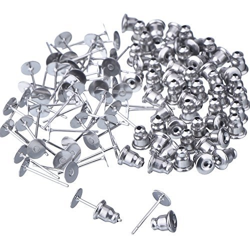 100 Stück Edelstahl Bullet Kupplung Ohrringe Sicherheit Rücken und blanko Ohrringe, Pin Ohrstecker Ergebnisse Pfosten (Silber) von Lvcky