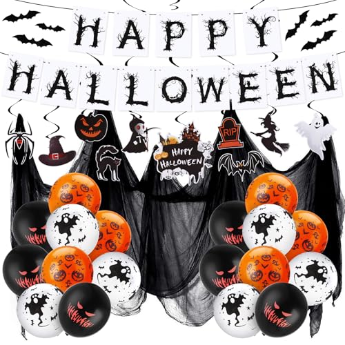 Lvefyti 39 Stücke Wiederverwendbare Halloween Deko Set,Gruselig Stoff,HAPPY HALLOWEEN Girlande Luftballons 3D Fledermäuse Spinnennetz Deko Kürbis Geister Hexen Katze Skelett Spiralen Deckendeko Lvefyti 39 Stücke Wiederverwendbare Halloween Deko Set,Gruselig Stoff,HAPPY HALLOWEEN Girlande Luftballons 3D Fledermäuse Spinnennetz Deko Kürbis Geister Hexen Katze Skelett Spiralen Deckendeko von Lvefyti
