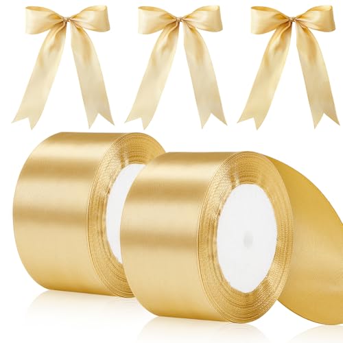 Lvefyti Satinband Gold 50mm, 44 Meters Dekoration Geschenkband Breit Schleifenband, Geschenkband Hochzeit Stoff, Stoffband für Hochzeit, Taufe und Geburtstag Geschenke (22M/Rolle) von Lvefyti