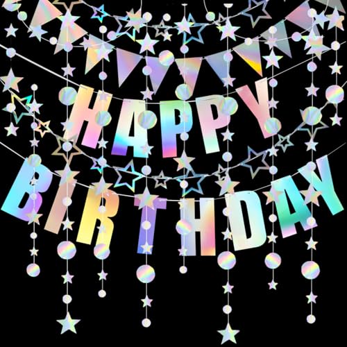 Lvjkes 4 Stück Set Papier Girlande Holographisch Phantomfarbe, Kreise+ Pentagramm in Skelett Girlande, Happy Birthday Girlande, Dreieck Flags hängende, für Party deko, Hochzeit, Geburtstags Lvjkes 4 Stück Set Papier Girlande Holographisch Phantomfarbe, Kreise+ Pentagramm in Skelett Girlande, Happy Birthday Girlande, Dreieck Flags hängende, für Party deko, Hochzeit, Geburtstags von Lvjkes