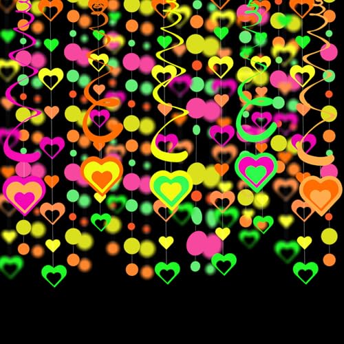 Lvjkes Neon Party deko, Neonpapiergirlande, 4m Kreis Punkte Girlande, Ausgehöhltes Herz Girlanden, Liebesherz Spiralgirlande, für Geburtstage,Hochzeiten und Babyparty-Partyzubehör (Herz) von Lvjkes