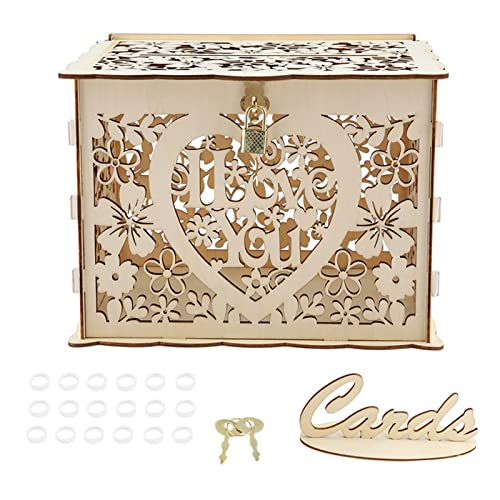 Lwuey Hochzeitskartenbox, Geschenkkarten Box mit Golden Schloss Rustikale Vintage Geldbox Briefbox Einzigartigem I Love You Muster Hochzeitsfeier Party Jubiläum Babyparty von Lwuey