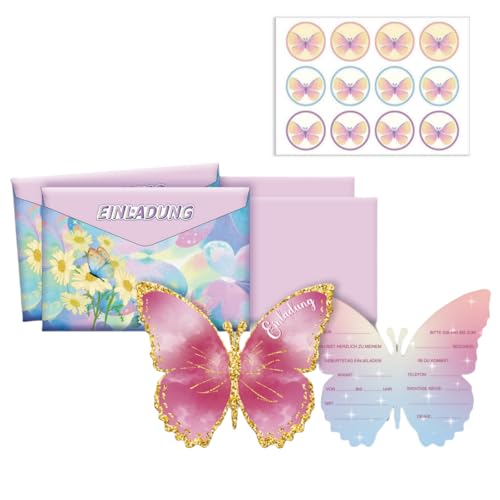 Lxing Set of 12 Butterfly Invitation Cards for Birthday Party, Invitation Birthday Cards, Glitter Birthday Invitations（German） von Lxing