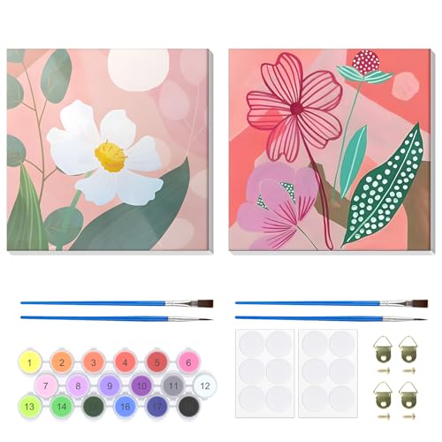 Lxmsja 2 Stück Malen Nach Zahlen Erwachsene mit Rahmen, Malen Nach Zahlen Blumen, Diy Set Erwachsene mit Pinseln und Acrylfarben Handgemalt Ölgemälde Leinwand für Home Décor, 20x20cm von Lxmsja