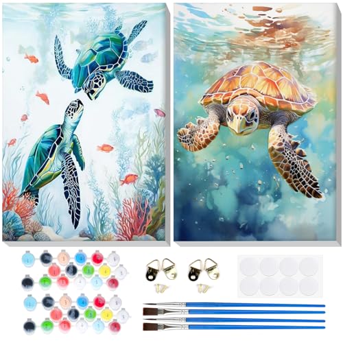 Lxmsja 2 Stück Malen Nach Zahlen Erwachsene mit Rahmen, Malen Nach Zahlen Meeresschildkröte, Diy Set Erwachsene mit Pinseln und Acrylfarben Handgemalt Ölgemälde Leinwand für Home Décor, 20x30 cm Lxmsja 2 Stück Malen Nach Zahlen Erwachsene mit Rahmen, Malen Nach Zahlen Meeresschildkröte, Diy Set Erwachsene mit Pinseln und Acrylfarben Handgemalt Ölgemälde Leinwand für Home Décor, 20x30 cm von Lxmsja