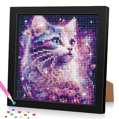 Lxmsja 5D DIY Diamond Painting Kinder Katze Tiere, Diamant Painting Bilder Kinder Erwachsene, Diamond Painting Mädchen mit Rahmen, Mädchen Geschenke 4-13 Jahre, Arts Craft für Home Wand Decor von Lxmsja