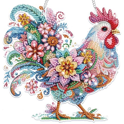 Lxmsja 5D Diamond Painting Anhänger Huhn, Tier Diamond Painting Kinder Erwachsene, Hängende Ornament Bastelset Kreativ Set für Erwachsene Geschenk Mädchen 7 8 9 10 11 Jahre, Kranz Tür Fenster Deko von Lxmsja