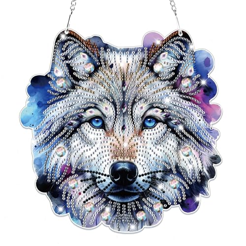 Lxmsja 5D Diamond Painting Anhänger, Diamond Painting Wolf Kinder Erwachsene, Hängende Ornament Bastelset Kreativ Set für Erwachsene Geschenk Mädchen 7 8 9 10 11 Jahre, Kranz Tür Fenster Deko von Lxmsja