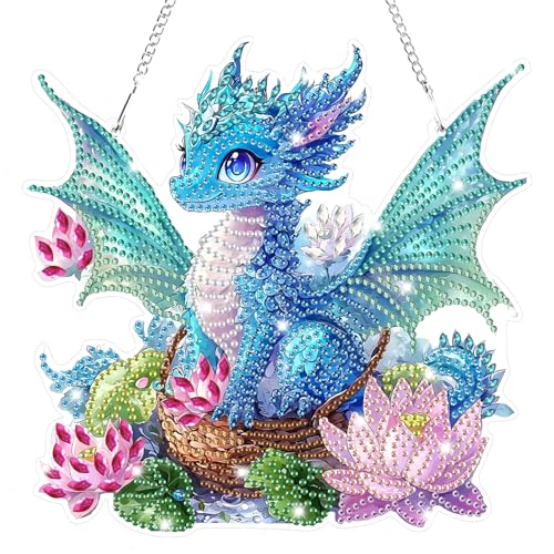 Lxmsja 5D Diamond Painting Anhänger Drache, Blumen Diamond Painting Fensterbilder Beidseitig für Erwachsene Kinder, Bastelset Kreativ Set, Hängend Ornament Kranz Tür Fenster Wand Eingang Decor von Lxmsja