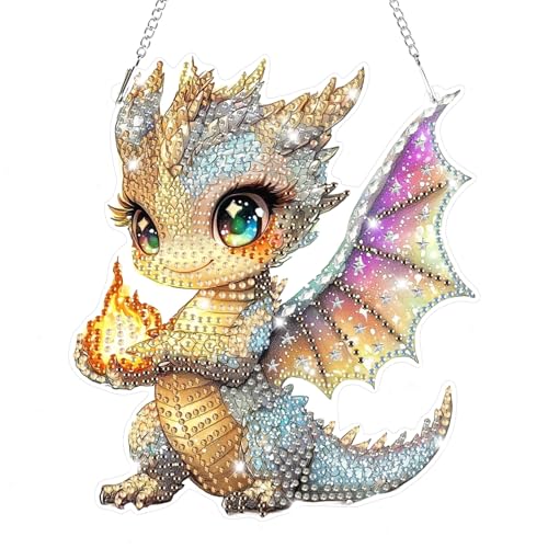 Lxmsja 5D Diamond Painting Anhänger Drache, Diamond Painting Fensterbilder Beidseitig für Erwachsene Kinder, Bastelset Kreativ Set, Hängend Ornament Kranz Tür Fenster Wand Eingang Decor von Lxmsja