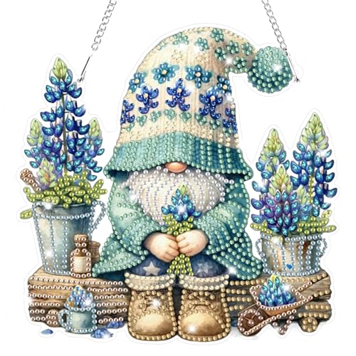 Lxmsja 5D Diamond Painting Anhänger Gnome, Blumen Diamond Painting Fensterbilder Beidseitig für Erwachsene Kinder, Bastelset Kreativ Set, Hängend Ornament Kranz Tür Fenster Wand Eingang Decor von Lxmsja