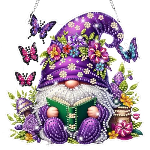 Lxmsja 5D Diamond Painting Anhänger Gnome, Diamond Painting Fensterbilder Beidseitig für Erwachsene Kinder, Bastelset Kreativ Set, Hängend Ornament Kranz Tür Fenster Wand Eingang Decor von Lxmsja