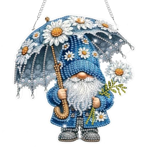 Lxmsja 5D Diamond Painting Anhänger Gnome, Gänseblümchen Diamond Painting Fensterbilder Beidseitig für Erwachsene Kinder, Bastelset Kreativ Set, Hängend Ornament Kranz Tür Fenster Wand Eingang Decor von Lxmsja