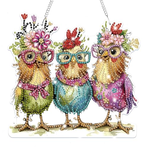 Lxmsja 5D Diamond Painting Anhänger Huhn, Tier Diamond Painting Kinder Erwachsene, Hängende Ornament Bastelset Kreativ Set für Erwachsene Geschenk Mädchen 7 8 9 10 11 Jahre, Kranz Tür Fenster Deko von Lxmsja