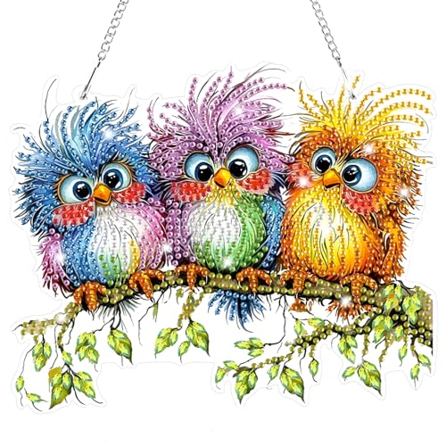 Lxmsja 5D Diamond Painting Anhänger Vögel, Vogel Diamond Painting Fensterbilder Beidseitig für Erwachsene Kinder, Bastelset Kreativ Set, Hängend Ornament Kranz Tür Fenster Wand Eingang Decor von Lxmsja