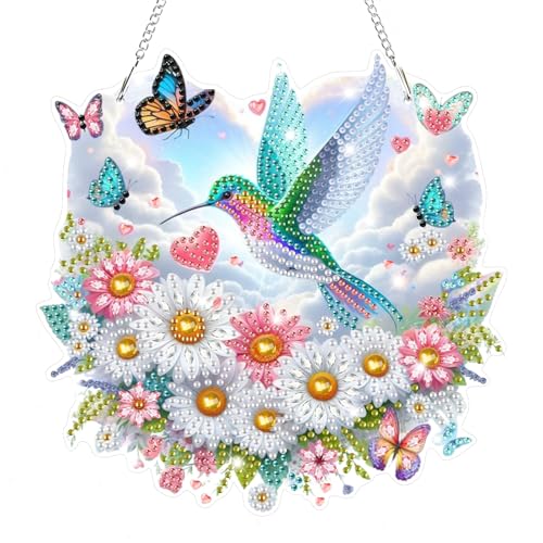Lxmsja 5D Diamond Painting Anhänger Vogel, Blume Diamond Painting Kinder Erwachsene, Hängende Ornament Bastelset Kreativ Set für Erwachsene Geschenk Mädchen 7 8 9 10 11 Jahre, Kranz Tür Fenster Deko von Lxmsja