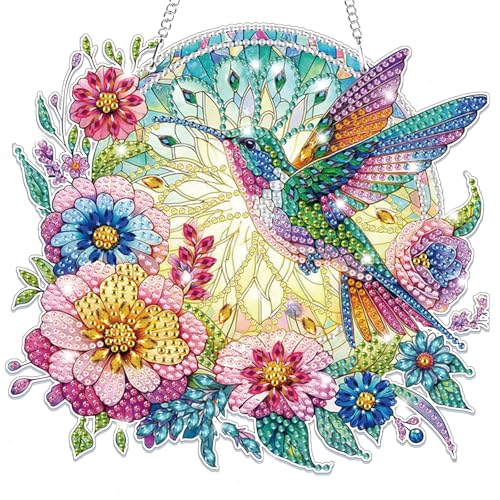 Lxmsja 5D Diamond Painting Anhänger Vogel, Blume Diamond Painting Kinder Erwachsene, Hängende Ornament Bastelset Kreativ Set für Erwachsene Geschenk Mädchen 7 8 9 10 11 Jahre, Kranz Tür Fenster Deko von Lxmsja
