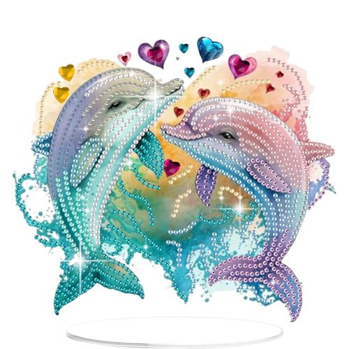 Lxmsja 5D Diamond Painting Delfin Desktop Deko für Erwachsene Kinder, Diamond Painting Tier Tisch Deko Set, Diy Diamant Malerei Stehend Kunst Ornament Bastelset Kreativ Set für Zimmer Büro Desktop von Lxmsja
