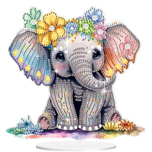 Lxmsja 5D Diamond Painting Elefant Desktop Deko für Erwachsene Kinder, Diamond Painting Tier Tisch Deko Set, Diy Diamant Malerei Stehend Kunst Ornament Bastelset Kreativ Set für Zimmer Büro Desktop von Lxmsja