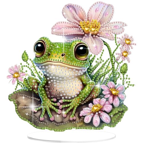 Lxmsja 5D Diamond Painting Frosch Desktop Deko für Erwachsene Kinder, Diamond Painting Tier Tisch Deko Set, Diy Diamant Malerei Stehend Kunst Ornament Bastelset Kreativ Set für Zimmer Büro Desktop von Lxmsja