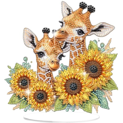 Lxmsja 5D Diamond Painting Giraffe Desktop Deko für Erwachsene Kinder, Diamond Painting Tier Tisch Deko Set, Diy Diamant Malerei Stehend Kunst Ornament Bastelset Kreativ Set für Zimmer Büro Desktop von Lxmsja