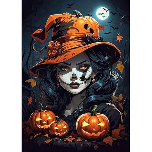 Lxmsja 5D Diamond Painting Hexe, Halloween Diamond Painting Erwachsene, Kürbis Diamant Painting Bilder Erwachsene, Full DIY Diamant Kunst Malerei Stickerei Set Kreuzstich Bilder Home Dekor 30x40cm von Lxmsja