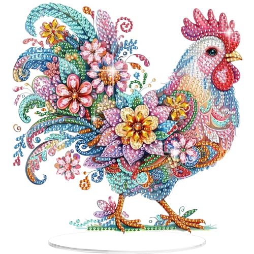 Lxmsja 5D Diamond Painting Huhn Desktop Deko für Erwachsene Kinder, Diamond Painting Tier Tisch Deko Set, Diy Diamant Malerei Stehend Kunst Ornament Bastelset Kreativ Set für Zimmer Büro Desktop von Lxmsja