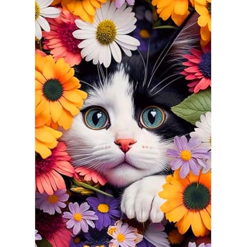 Lxmsja 5D Diamond Painting Katze, Diamond Painting Tiere Erwachsene, Blumen Diamant Painting Bilder Erwachsene, Full DIY Diamant Kunst Malerei Stickerei Set Kreuzstich Bilder Home Wand Dekor 30x40cm von Lxmsja