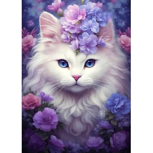 Lxmsja 5D Diamond Painting Katze, Diamond Painting Tiere Erwachsene, Blumen Diamant Painting Bilder Erwachsene, Full DIY Diamant Kunst Malerei Stickerei Set Kreuzstich Bilder Home Wand Dekor 30x40cm von Lxmsja