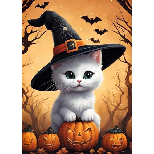 Lxmsja 5D Diamond Painting Katze, Halloween Diamond Painting Erwachsene, Diamant Painting Bilder Erwachsene, Full DIY Diamant Kunst Malerei Stickerei Set Kreuzstich Bilder Home Dekor 30x40cm von Lxmsja