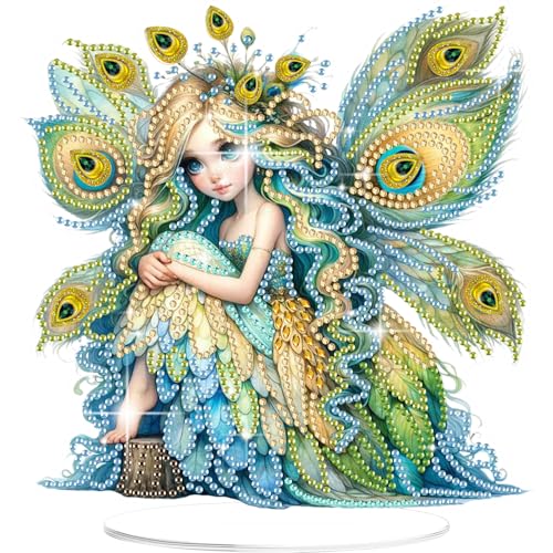 Lxmsja 5D Diamond Painting Pfau Desktop Deko für Erwachsene Kinder, Diamond Painting Tier Tisch Deko Set, Diy Diamant Malerei Stehend Kunst Ornament Bastelset Kreativ Set für Zimmer Büro Desktop von Lxmsja