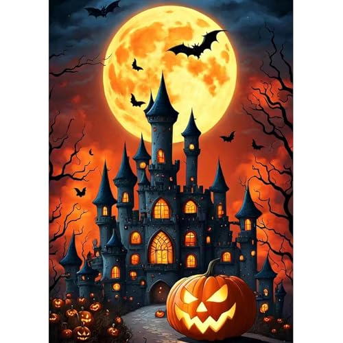 Lxmsja 5D Diamond Painting Schloss, Halloween Diamond Painting Erwachsene, Diamant Painting Bilder Erwachsene, Full DIY Diamant Kunst Malerei Stickerei Set Kreuzstich Bilder Home Dekor 30x40cm von Lxmsja