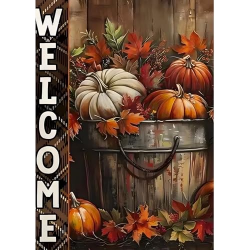 Lxmsja 5D Diamond Painting Willkommen Herbst, Kürbis Diamond Painting Erwachsene, Halloween Diamant Painting Bilder Erwachsene, Full DIY Diamant Kunst Malerei Stickerei Set Home Dekor 30x40cm von Lxmsja