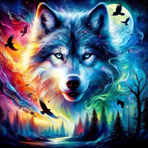 Lxmsja 5D Diamond Painting Wolf, Diamond Painting Tiere Erwachsene, Aurora Diamant Painting Bilder Erwachsene, Full DIY Diamant Kunst Malerei Stickerei Set Kreuzstich Bilder Home Wand Dekor 30x30cm von Lxmsja