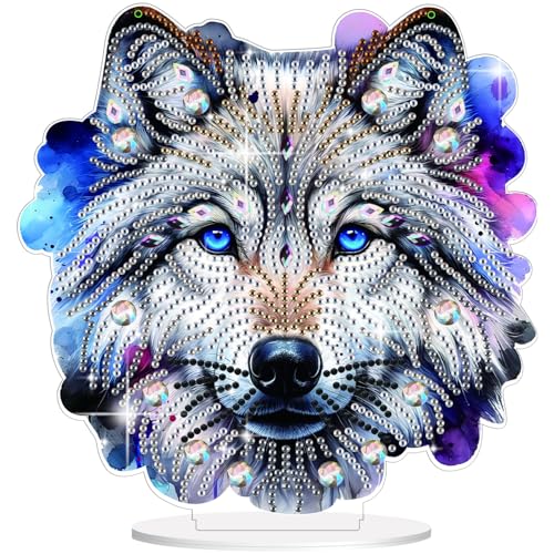 Lxmsja 5D Diamond Painting Wolf Desktop Deko für Erwachsene Kinder, Diamond Painting Tier Tisch Deko Set, Diy Diamant Malerei Stehend Kunst Ornament Bastelset Kreativ Set für Zimmer Büro Desktop von Lxmsja